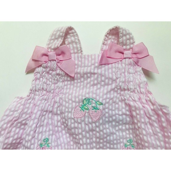 Girls Size 9M 6-9 Months 3 Piece Pink Strawberry Designed Dress, Hat + Bloomer - Picture 4 of 8